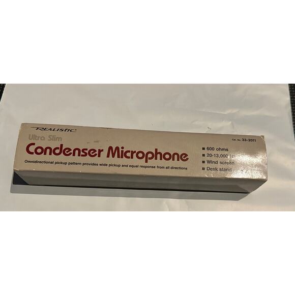 Condenser Microphone Realistic Ultra Slim 33-2011 600 ohms Desk Stand Org Box - Picture 6 of 9